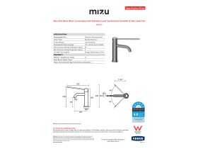 Specification Sheet - Mizu Drift Basin Mixer Curved Spout with Extended Lever Tap Brushed Gunmetal (6 Star) Lead Free