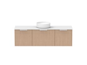 Supporting Image - Kado Neue Fluted Square All Drawer 1500mm Wall Hung Vanity with Centre Basin Durasein 12mm Top Blonde Oak