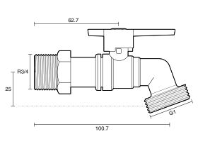 Technical Drawing - Dura 1/4 Turn Lever Garden Tap 20mm Male Lead Free