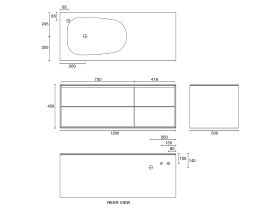 ISSY Glide Twin 1200mm Wall Hung Vanity Unit Single Bowl 4 Drawers