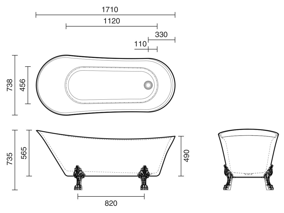 Kado Era Freestanding Bath 1700mm White with Claw Feet