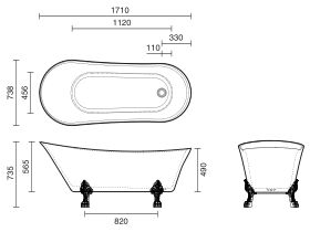 Kado Era Freestanding Bath 1700mm White with Claw Feet