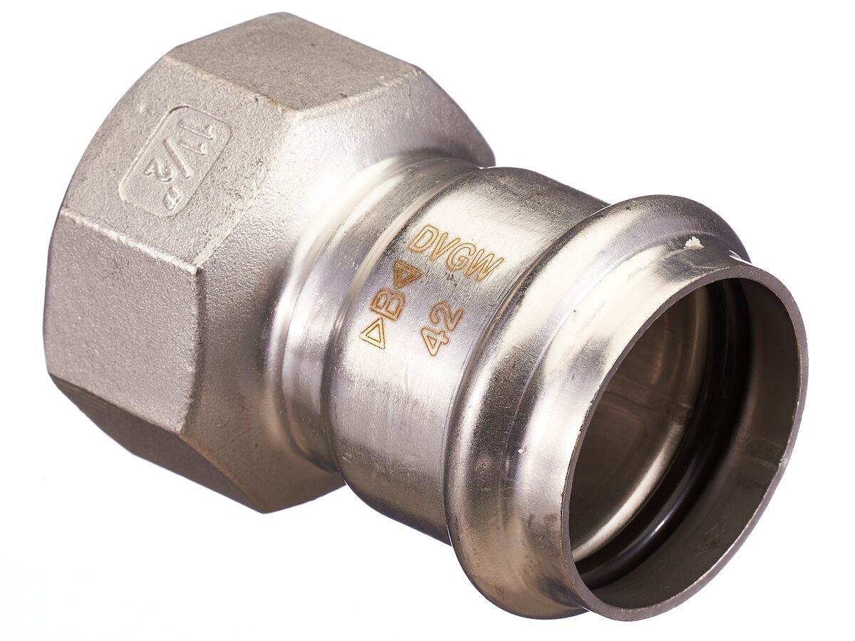 >B< Press Stainless Steel Female Straight Connector 42mm x 1 1/2"