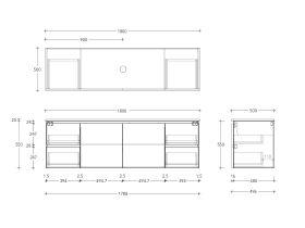 Technical Drawing - Posh Domaine Conventional 1800mm Wall Hung Vanity Centre Basin 20mm Top