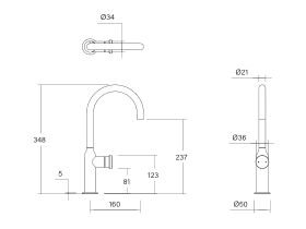 Technical Drawing - Faucet Strommen Vara Disc Gooseneck Basin Mixer Tap (6 Star) Lead Free