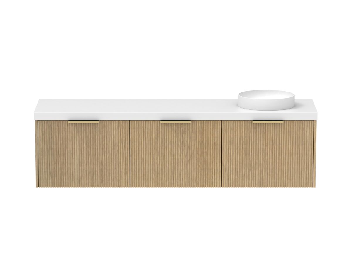 Supporting Image - Kado Neue Fluted Square All Drawer 1800mm Wall Hung Vanity with Right Hand Basin 50mm Top Boston Oak