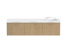 Supporting Image - Kado Neue Fluted Square All Drawer 1800mm Wall Hung Vanity with Right Hand Basin 50mm Top Boston Oak