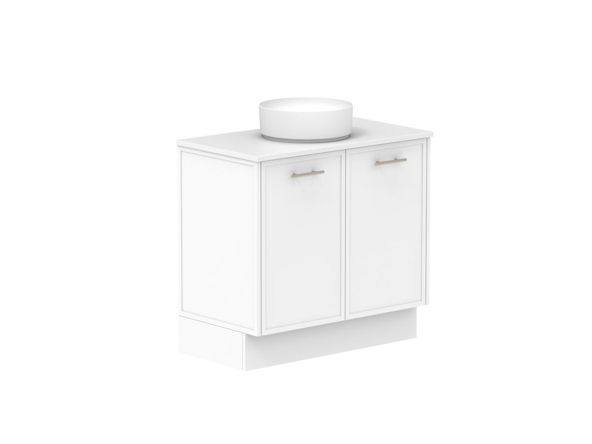 Supporting Image - Kado Lux All Door 900mm Floor Mounted Vanity Centre Basin 20mm - White Shaker Angle