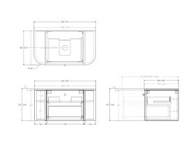 Technical Drawing - Kado Era Double Curve All Drawer 900mm Wall Hung Vanity with Centre Basin 20mm Top