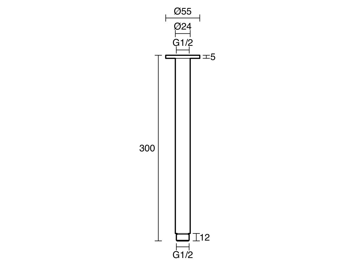 Technical Drawing - Mizu Drift Ceiling Shower Arm Only 300mm