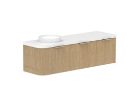 Supporting Image 2- Kado Neue Fluted Single Curve All Drawer 1650mm Wall Hung Vanity with Left Hand Basin Durasein 50mm Top Boston Oak