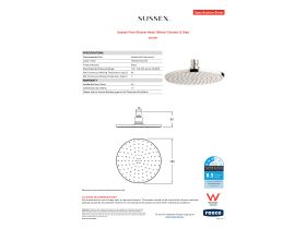 Specification Sheet - Sussex Pure Shower Head 180mm Chrome (3 Star)