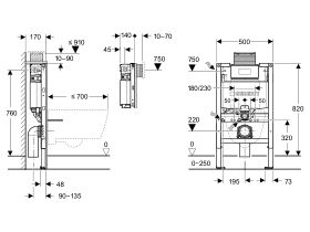 Technical Drawing - Geberit Omega Under Counter Cistern Duofix 4 Wall Hung
