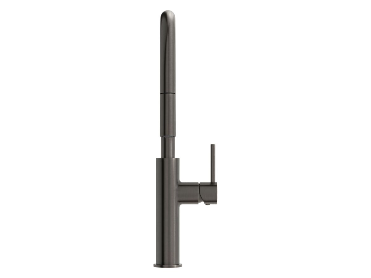 Supporting Image 2 - Mizu Drift Pull Out Gooseneck Sink Mixer Curve 2 Function Brushed Gunmetal (5 Star) Lead Free