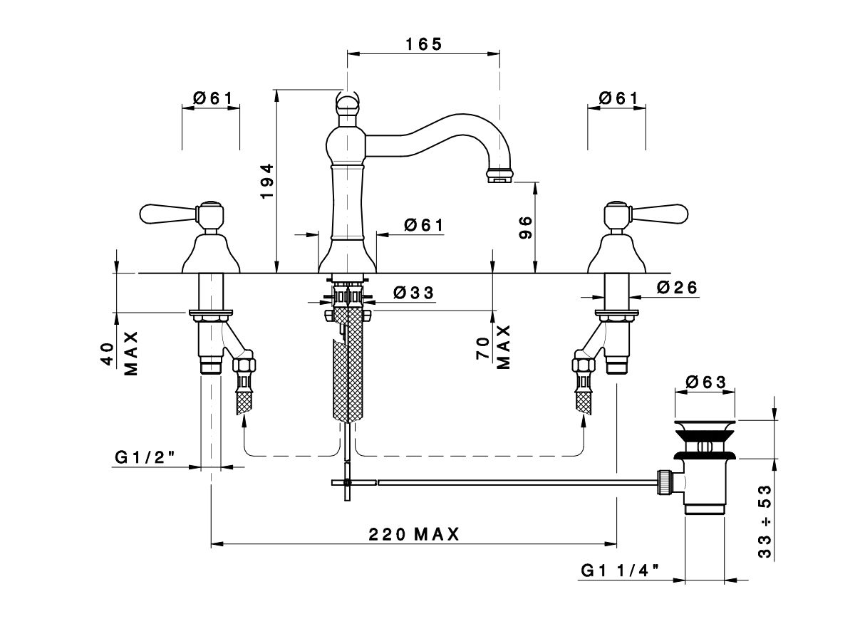 Classic Provincial Column Basin Set Lever Chrome (4 Star)