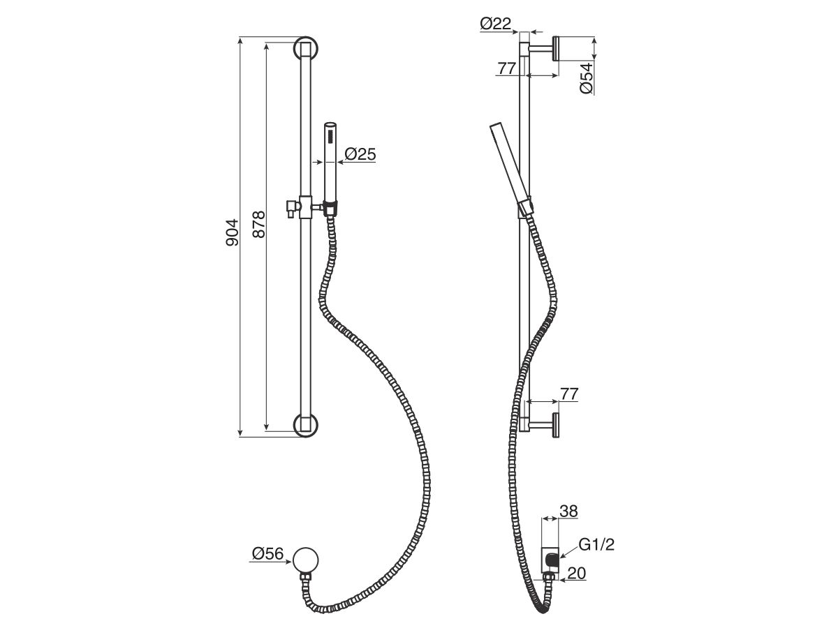 Milli Inox Rail Shower Stainless Steel (3 Star)