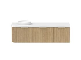 Supporting Image - Kado Neue Fluted Single Curve All Drawer 1650mm Wall Hung Vanity with Left Hand Basin Durasein 50mm Top Boston Oak