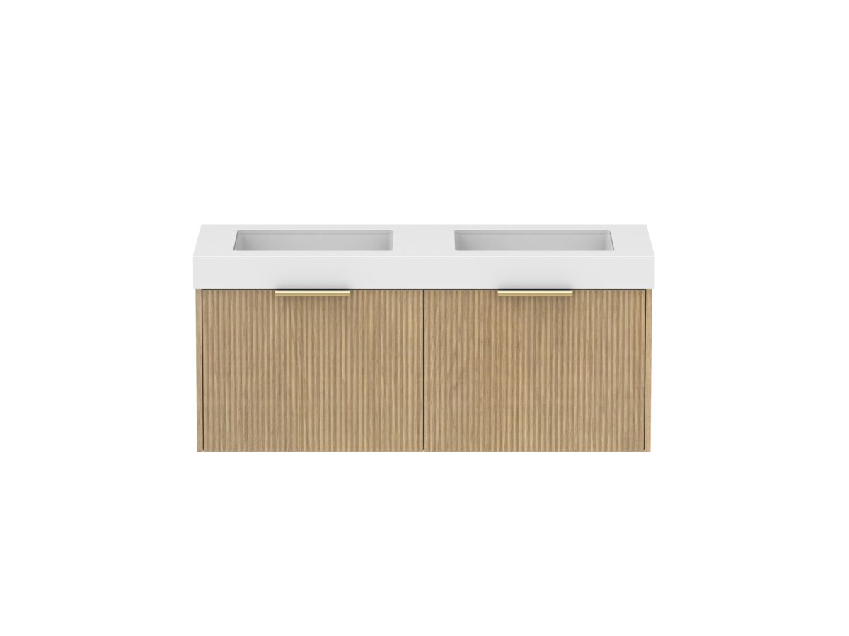 Supporting Image - Kado Neue Fluted Square 1200mm Wall Hung Vanity with Double Basin 90mm Top Boston Oak
