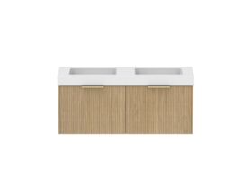 Supporting Image - Kado Neue Fluted Square 1200mm Wall Hung Vanity with Double Basin 90mm Top Boston Oak