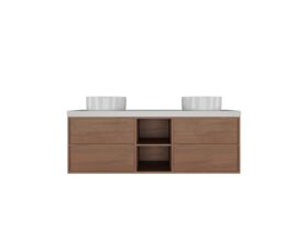 Supporting Image - Kado Aspect Shelf Vanity Unit 1500mm Double Bowl 4 Drawer Caesarstone Mineral 50mm Top - Florence Walnut