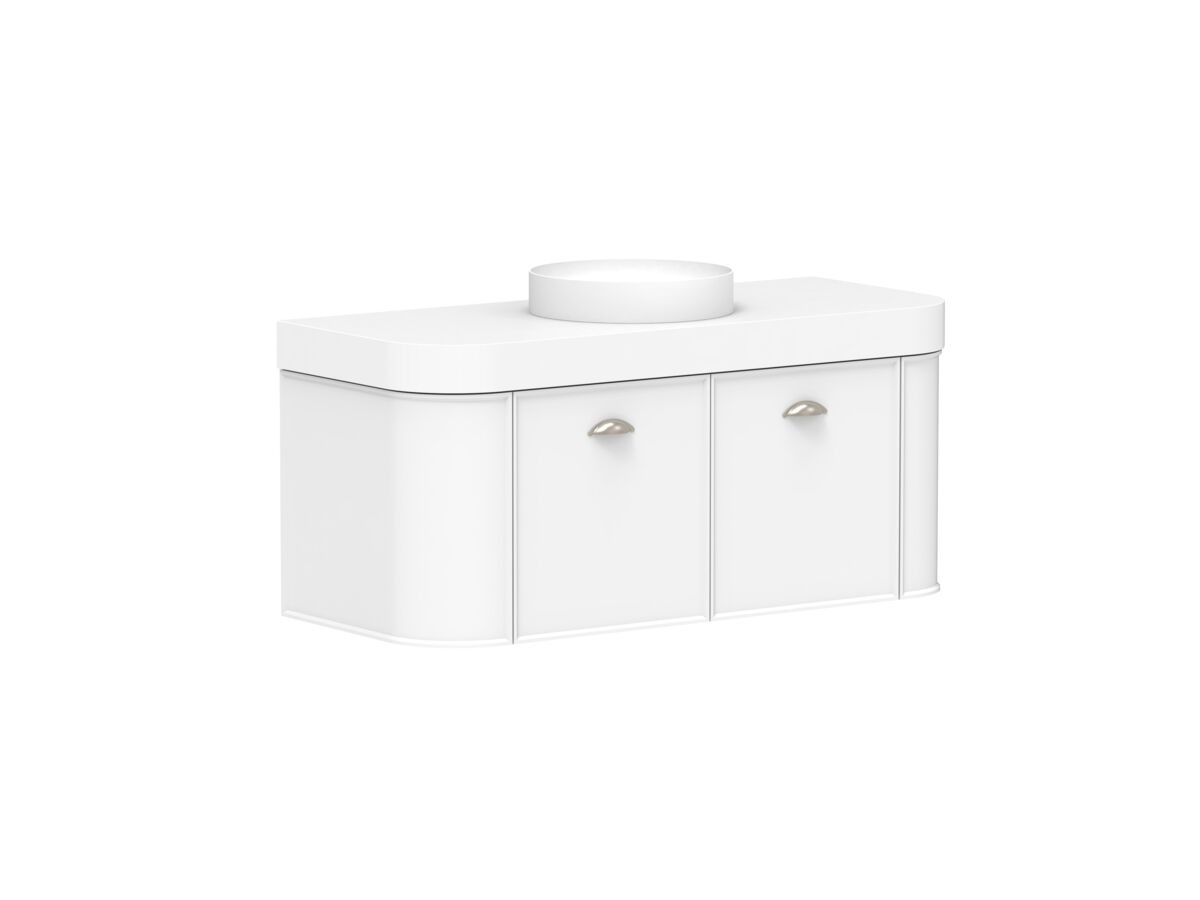 Supporting Image 2 - Kado Era Double Curve All Door 1200mm Wall Hung Vanity Centre Basin 90mm Durasein Top Matte White