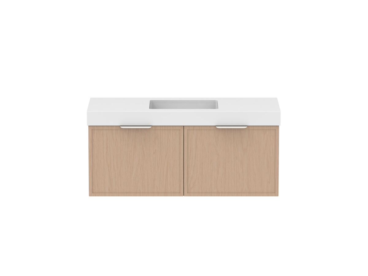 Supporting Image - Kado Lux Slim All Drawer 1200mm Wall Hung Vanity with Centre Basin 90mm Top Blonde Oak