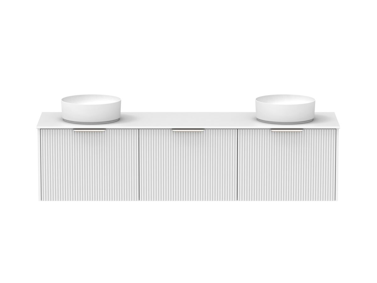Supporting Image - Kado Neue Fluted Square All Drawer 1800mm Wall Hung Vanity with Double Basin Durasein 12mm Top Ultra White