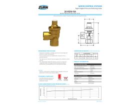 Specification Sheet - Zurn Wilkins 20mm Pressure Reducing Valve Right Angled adjustable set at 500kPa