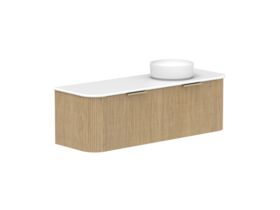 Supporting Image 2- Kado Neue Fluted Double Curve All Drawer 1500 Wall Hung Vanity with Right Hand Basin 20mm Boston Oak