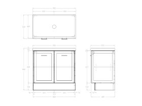 Technical Drawing - Kado Lux All Door 900mm Centre Bowl Floor Mount 50mm Top