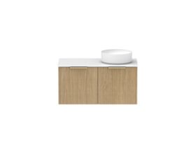 Supporting Image - Kado Neue Fluted Square 900mm Wall Hung Vanity with Right Basin Durasein 12mm Top Boston Oak