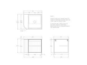 Technical Drawing - Kado Neue Fluted Single Curve All Door 600mm Wall Hung Vanity with Centre Basin 20mm Top