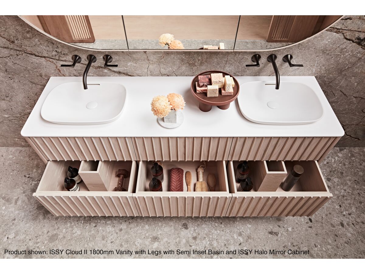 ISSY Cloud II 1800mm Vanity with Legs with Semi Inset Basin and ISSY Halo Mirror Cabinet