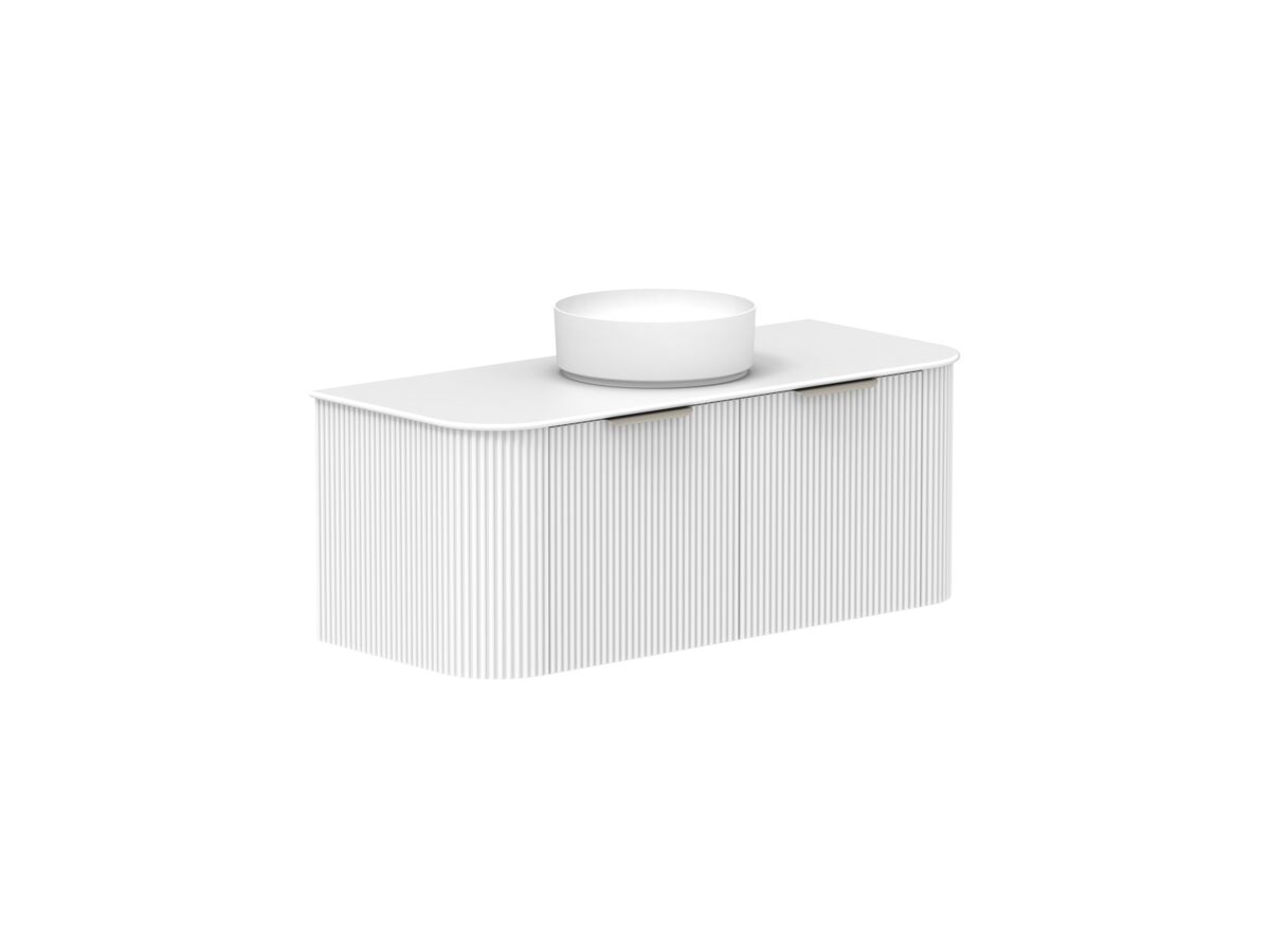 Supporting Image 2- Kado Neue Fluted Double Curve All Drawer 1200 Wall Hung Vanity with Centre Basin Durasein 12mm Top Ultra White