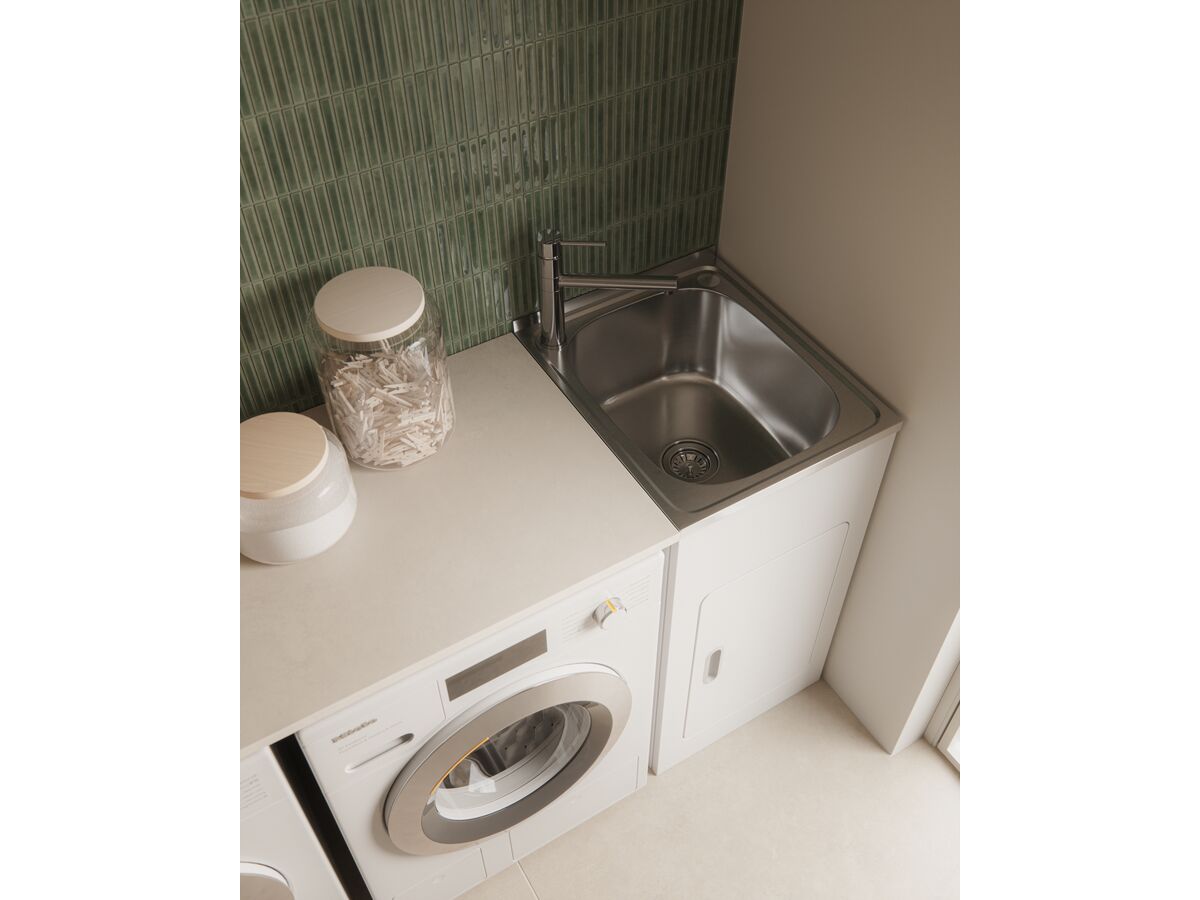 In Situ - Posh Bristol Mini Laundry Trough & Cabinet 22L with 1 Taphole and Bypass Stainless Steel