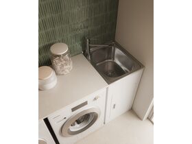In Situ - Posh Bristol Mini Laundry Trough & Cabinet 22L with 1 Taphole and Bypass Stainless Steel