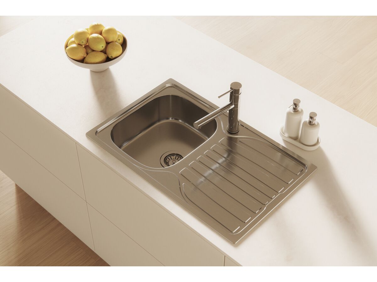 In Situ - Posh Bristol Single Bowl Sink 1 Taphole Left Hand Bowl with Drainer Stainless Steel