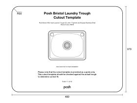 Cutout Template  - Posh Bristol Mini Inset Laundry Trough 22L with 1 Taphole and Bypass Stainless Steel