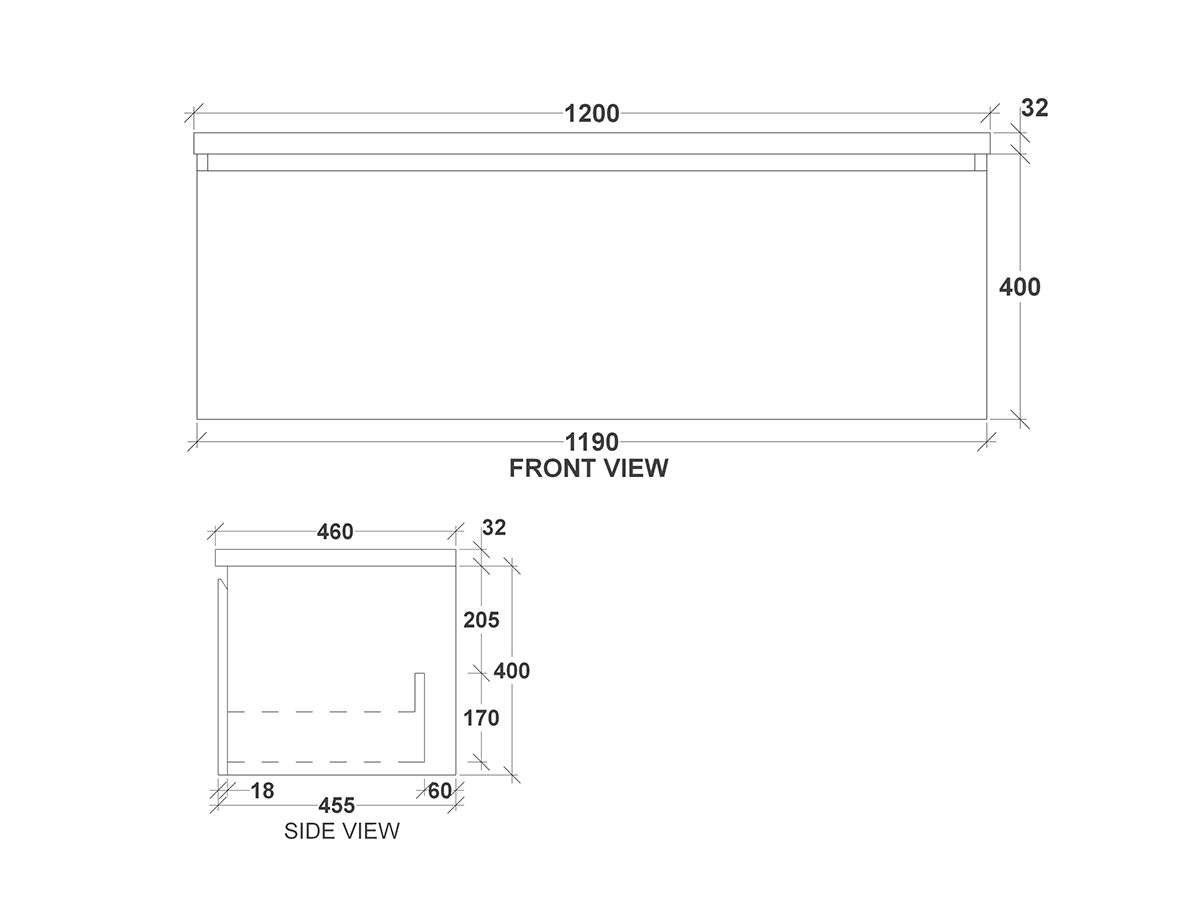 Kado Arc Timber All Drawer 1200 Vanity Timber 32mm Top