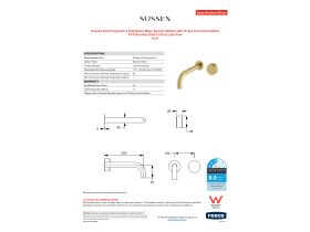 Specification Sheet - Sussex Pure Progressive Wall Basin Mixer System 200mm with Cirque Textured Handles PVD Brushed Gold (3 Star) Lead Free