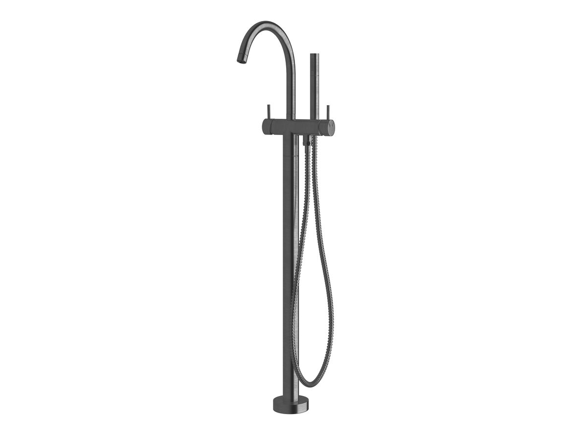 Scala Floor Mount Bath Mixer with Hand Shower Curved LUX PVD Brushed Smoke Gunmetal (3 Star)