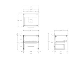 Kado Lux Drawer Vanity Unit Wall Hung 600 Centre Bowl Statement Top 2 Drawers (No Basin)