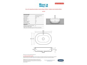 Specification Sheet - Roca The Gap Round Above Counter Basin 550mm x 390mm With Overflow White