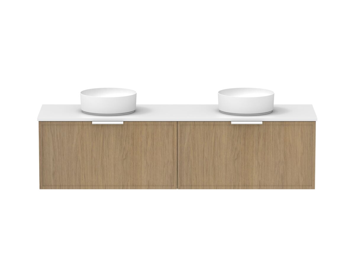 Supporting Image - Kado Lux Slim All Drawer 1800mm Wall Hung Vanity with Double Basin 20mm Top Boston Oak