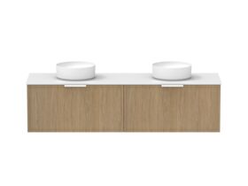 Supporting Image - Kado Lux Slim All Drawer 1800mm Wall Hung Vanity with Double Basin 20mm Top Boston Oak