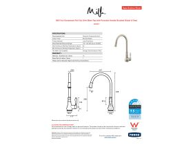 Specification Sheet - Milli Voir Gooseneck Pull-Out Sink Mixer Tap with Porcelain Handle Brushed Nickel (4 Star)