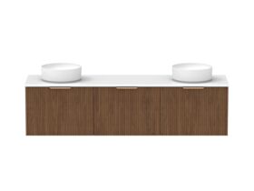 Supporting Image - Kado Neue Fluted Square All Drawer 1800mm Wall Hung Vanity with Double Basin 20mm Top Florentine Walnut
