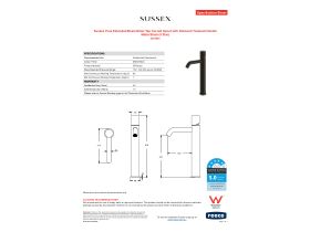 Specification Sheet - Sussex Pure Extended Basin Mixer Tap Curved Spout with Diamond Textured Handle Matte Black (5 Star)