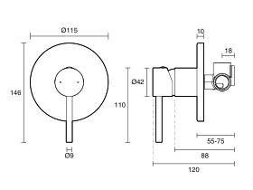 Technical Drawing - Posh Bristol Pin Shower Mixer Lead Free