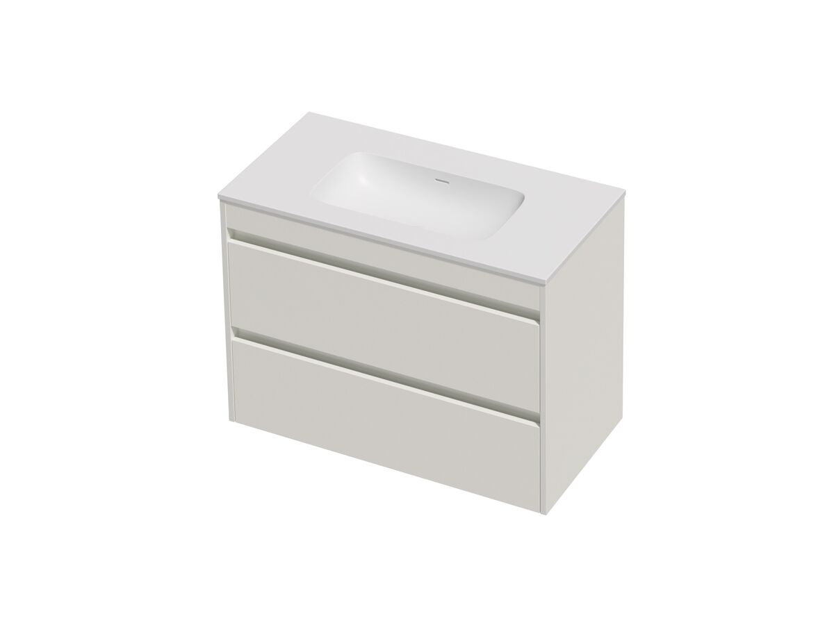 Hero - Posh Domaine Twin 900 2 Drawer Wall Hung Vanity White Console Top Matte White Mineral Cast No Taphole